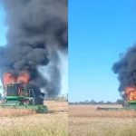 General Viamonte: incendio destruyó una cosechadora en plena tarea